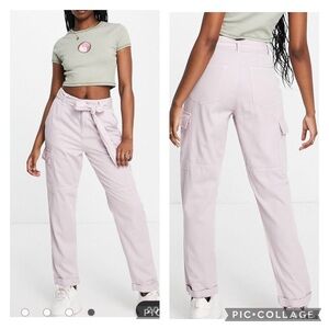 ASOS Miss Selfridge Tie Waist Lilac Cargo Pants